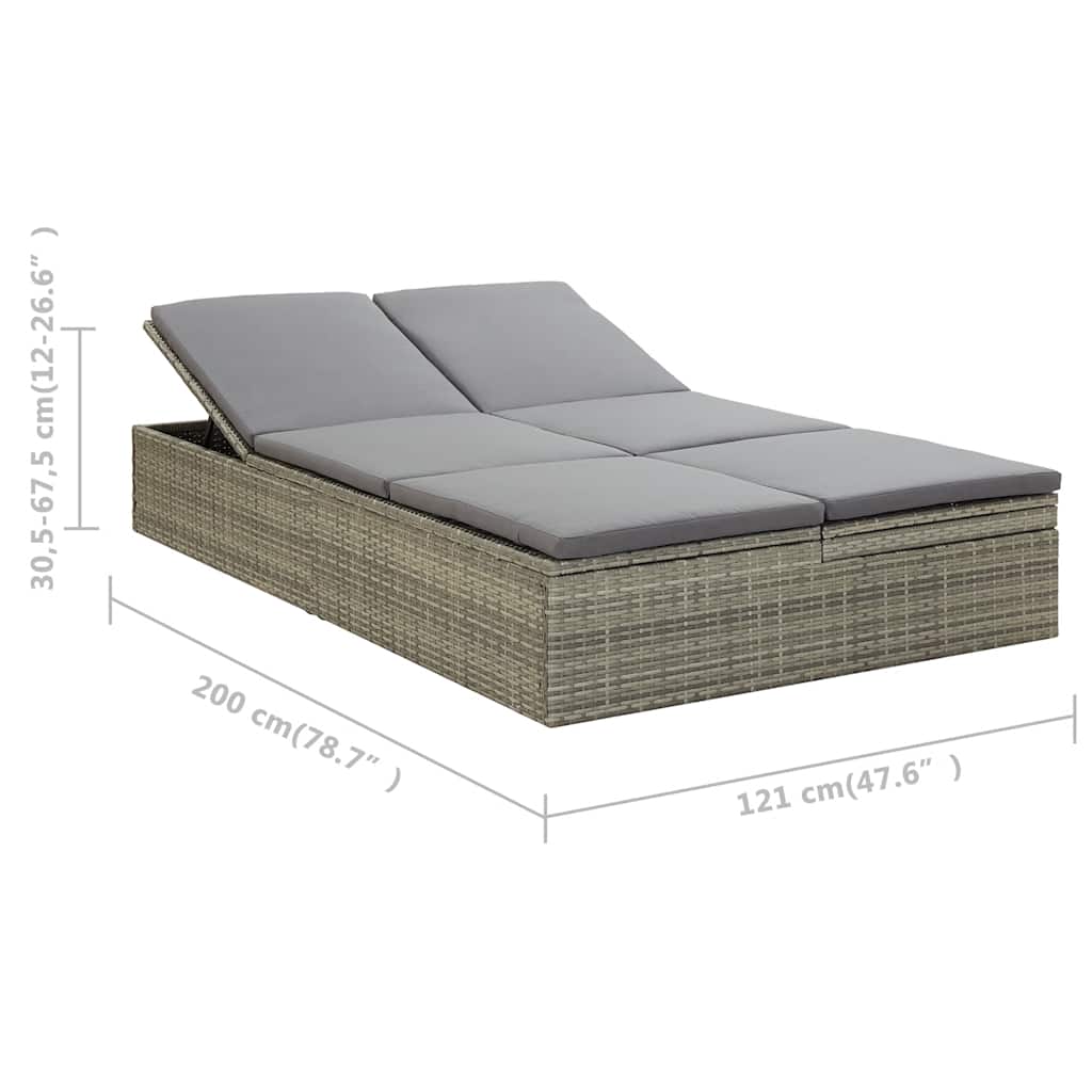 Lettino Prendisole Trasformabile con Cuscino Polyrattan Grigio