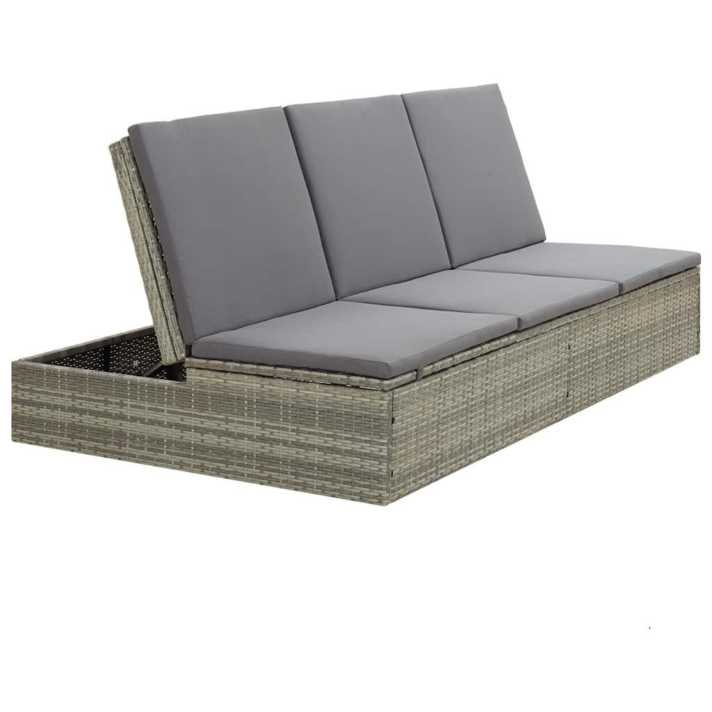 Lettino Prendisole Trasformabile con Cuscino Polyrattan Grigio