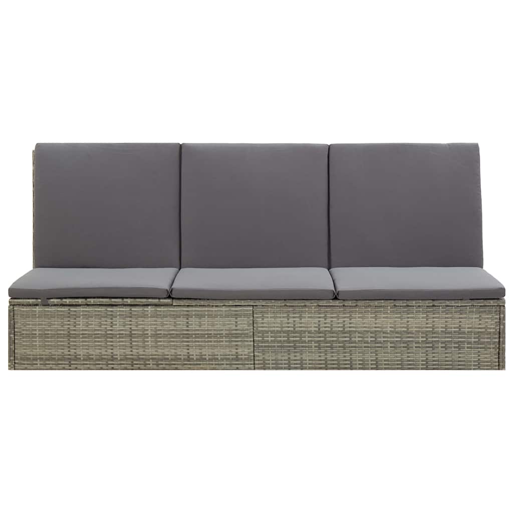 Lettino Prendisole Trasformabile con Cuscino Polyrattan Grigio