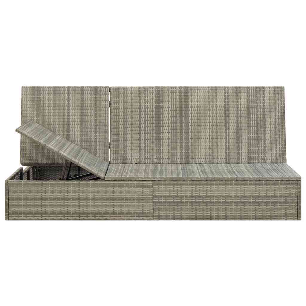 Lettino Prendisole Trasformabile con Cuscino Polyrattan Grigio
