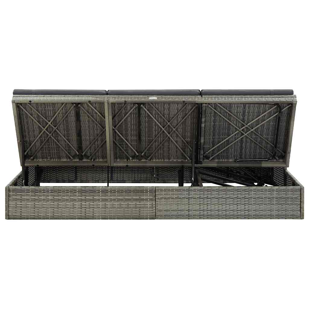 Lettino Prendisole Trasformabile con Cuscino Polyrattan Grigio