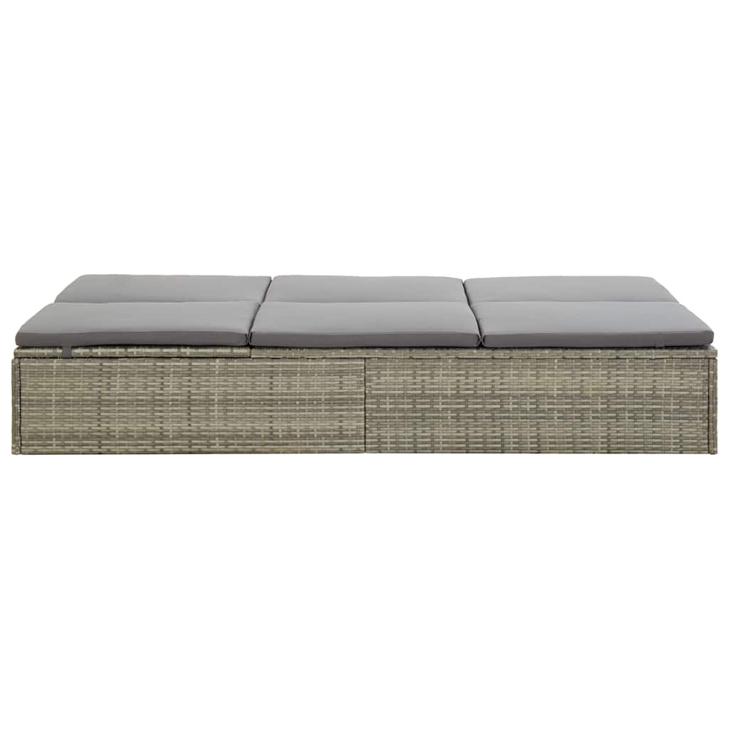 Lettino Prendisole Trasformabile con Cuscino Polyrattan Grigio