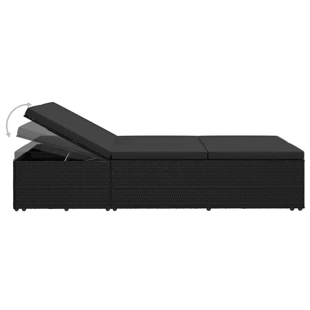 Lettino Prendisole Trasformabile con Cuscino Polyrattan Nero