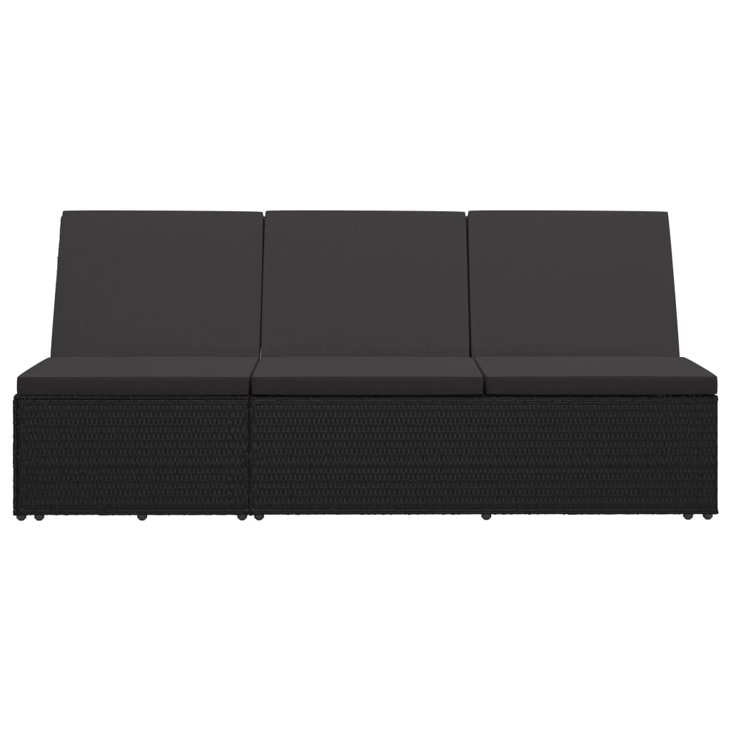 Lettino Prendisole Trasformabile con Cuscino Polyrattan Nero