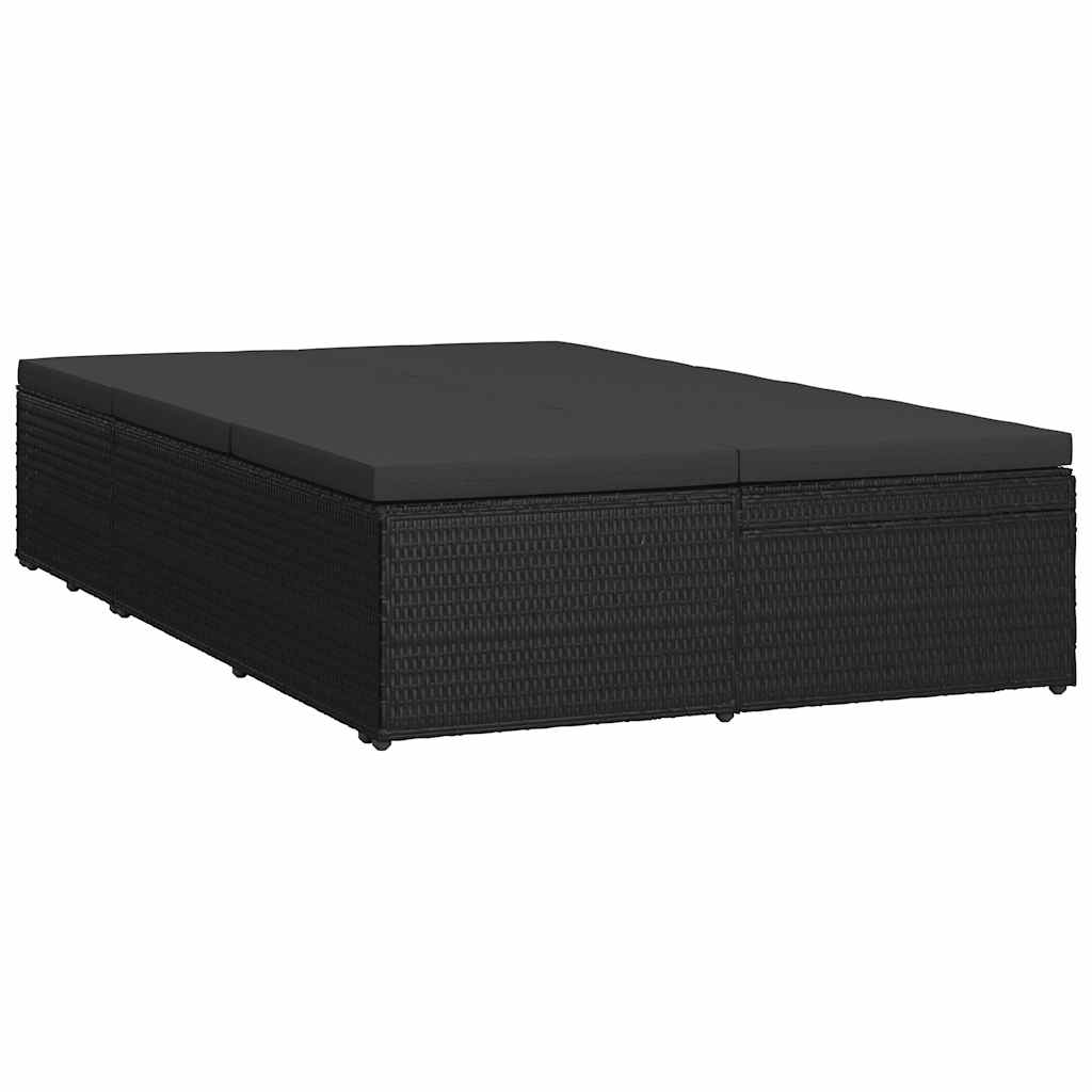 Lettino Prendisole Trasformabile con Cuscino Polyrattan Nero