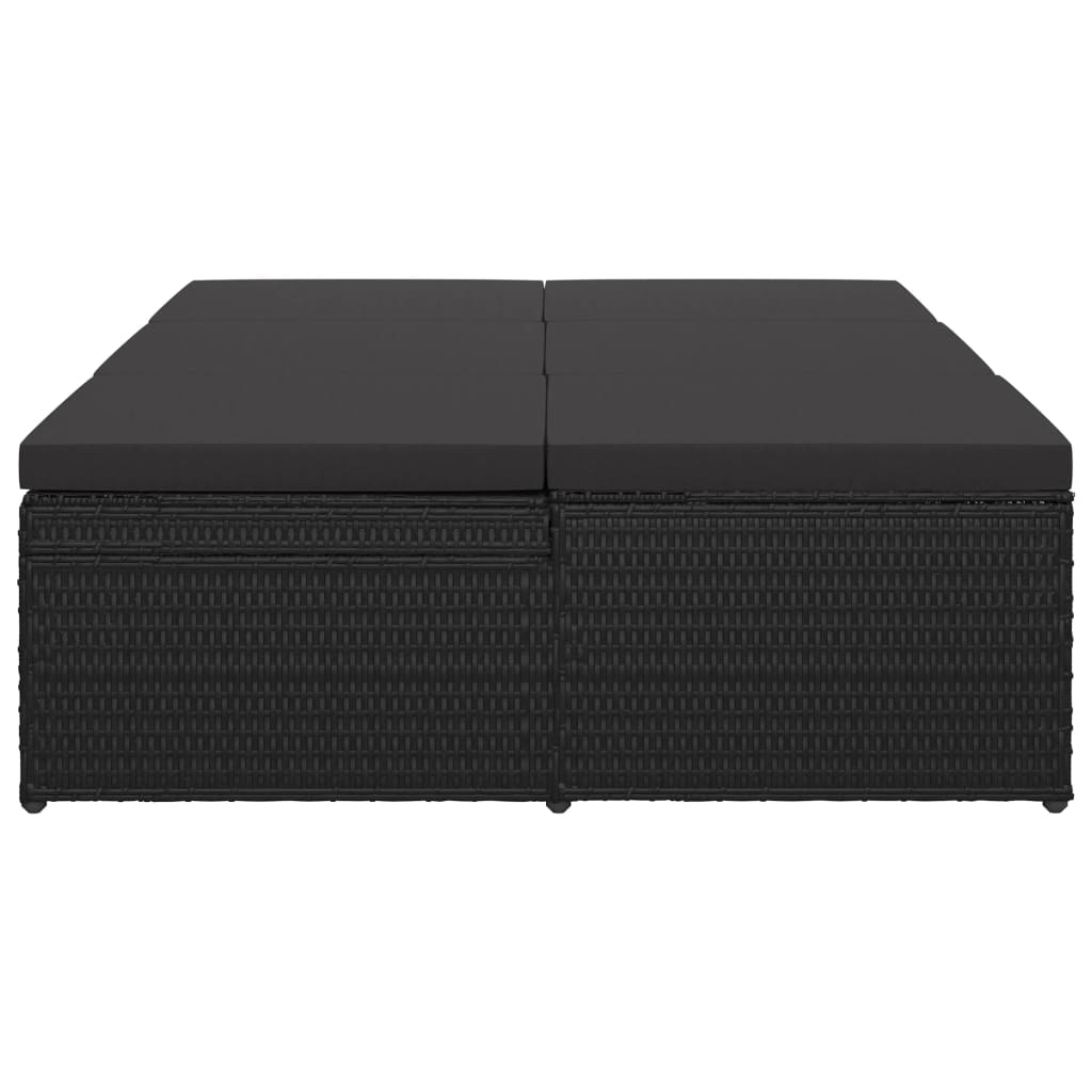 Lettino Prendisole Trasformabile con Cuscino Polyrattan Nero
