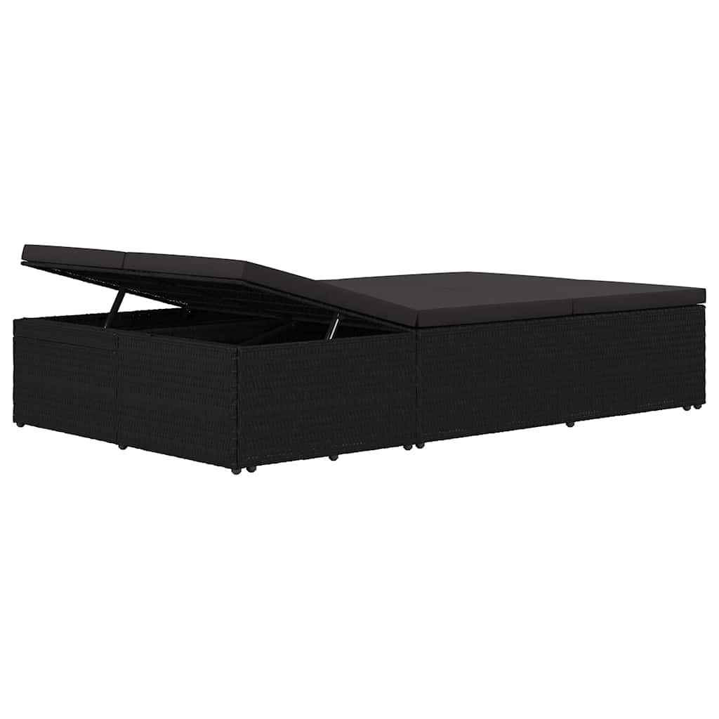 Lettino Prendisole Trasformabile con Cuscino Polyrattan Nero