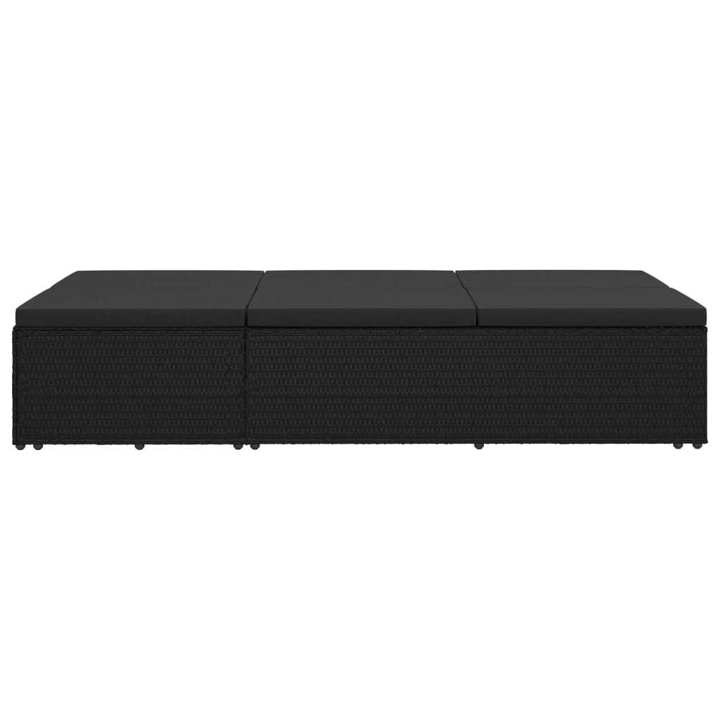 Lettino Prendisole Trasformabile con Cuscino Polyrattan Nero