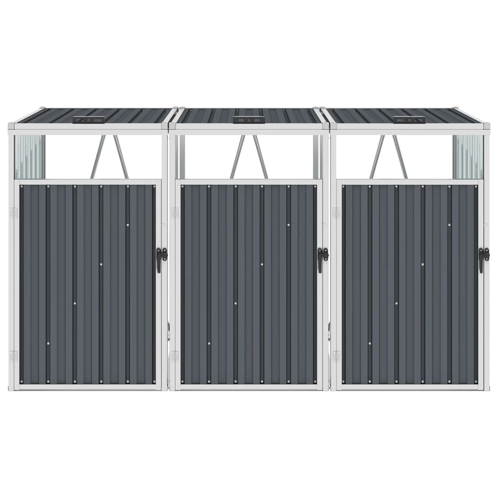Copri Bidone Rifiuti Triplo Grigio 213x81x121 cm in Acciaio