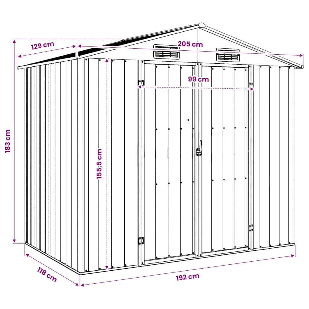 Capanno da Giardino Marrone 205x129x183 cm in Acciaio Zincato