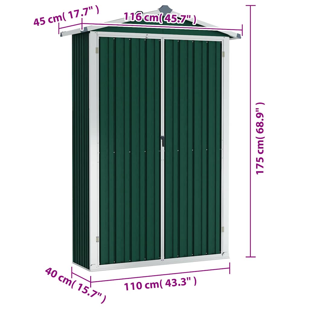 Capanno da Giardino Verde 116x45x175 cm in Acciaio Zincato