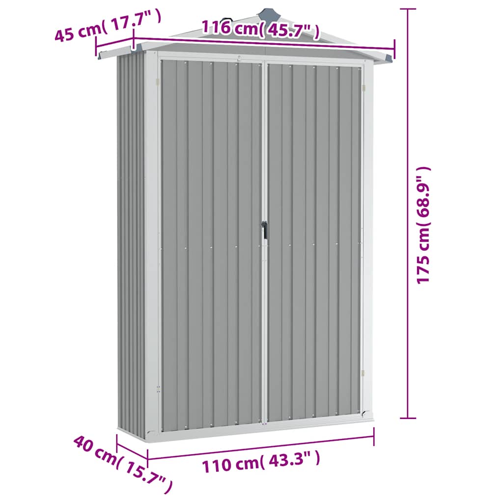 Capanno da Giardino Grigio 116x45x175 cm in Acciaio Zincato