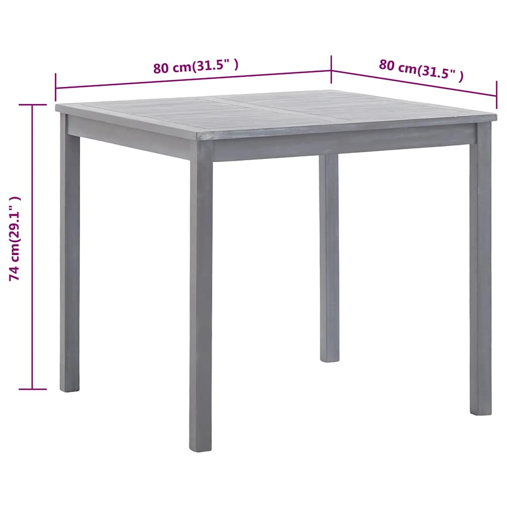 Tavolo da Giardino Grigio 80x80x74 cm Legno Massello di Acacia