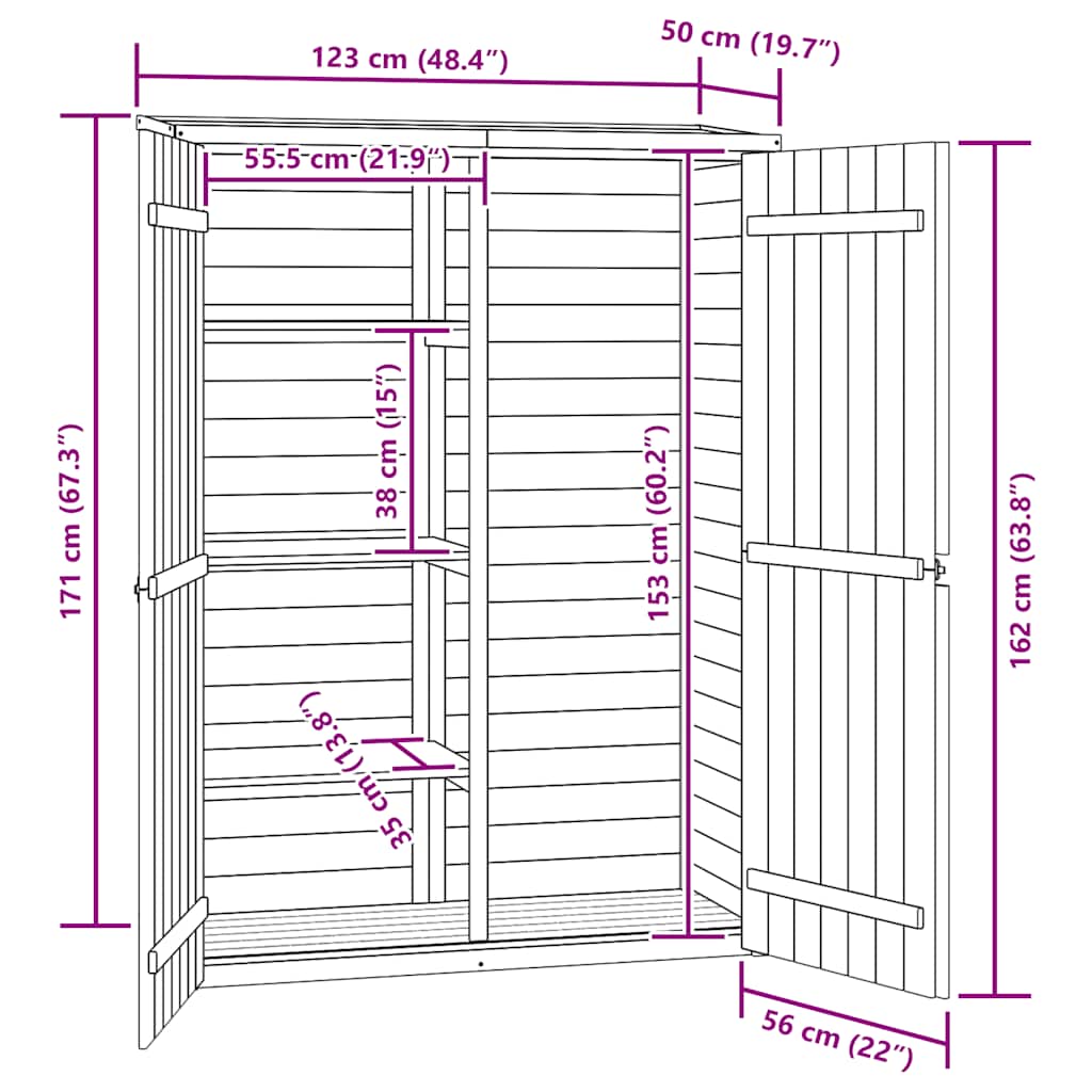 Rimessa Attrezzi da Giardino 123x50x171cm in Pino Impregnato