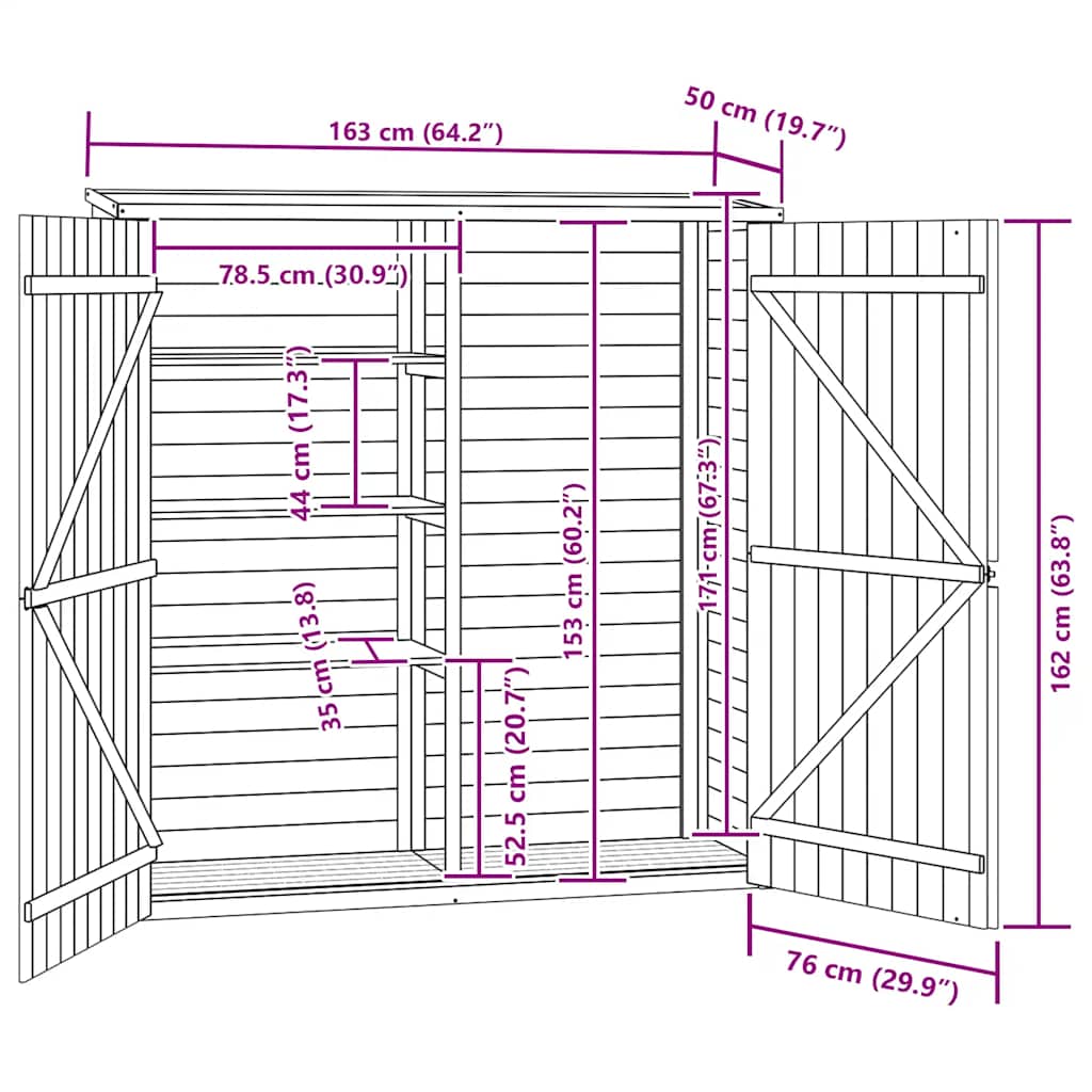 Rimessa Attrezzi da Giardino 163x50x171 cm in Pino Impregnato