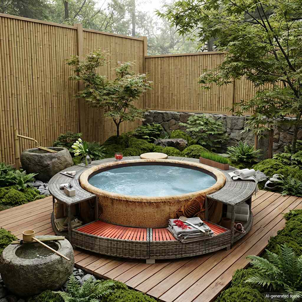 Bordo per Vasca da Spa in Polyrattan Grigio
