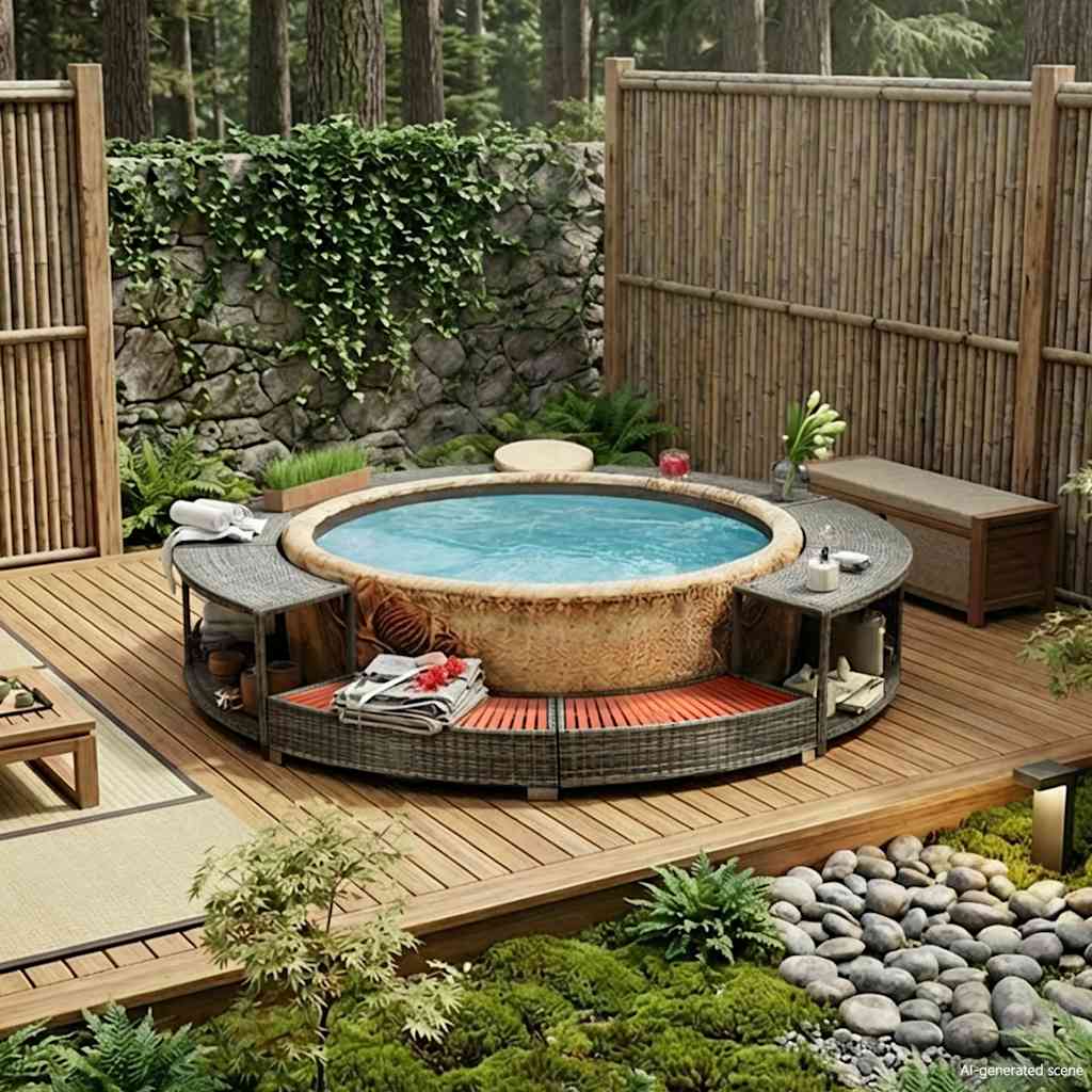 Bordo per Vasca da Spa in Polyrattan Grigio