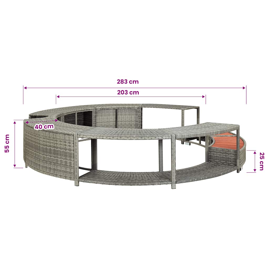 Bordo per Vasca da Spa in Polyrattan Grigio