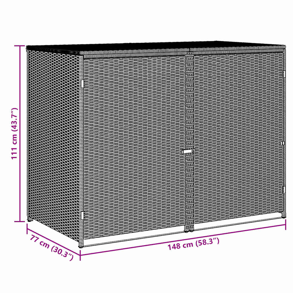 Copribidone Rifiuti Doppio in Polyrattan Antracite 148x77x111cm