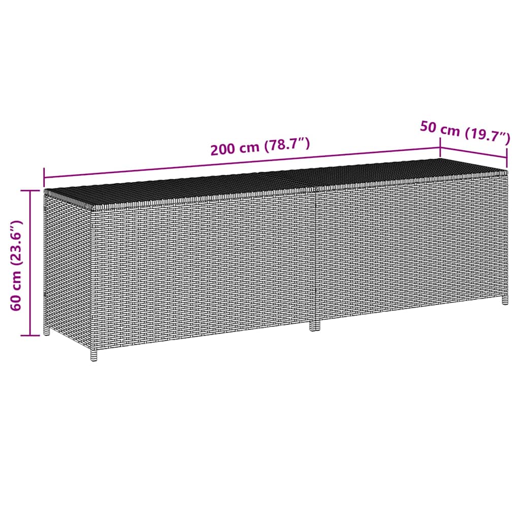 Baule da Giardino in Polyrattan 200x50x60 cm Grigio