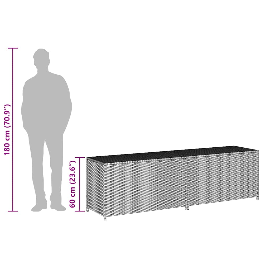 Baule da Giardino in Polyrattan 200x50x60 cm Grigio