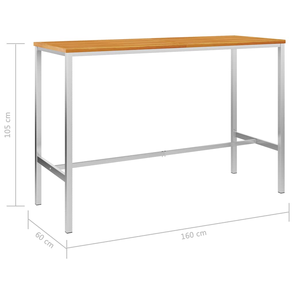 Tavolo da Bar 160x60x105 cm in Legno di Acacia e Acciaio Inox
