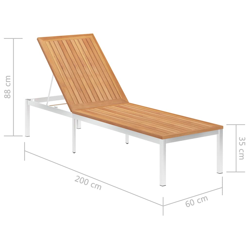 Lettino Prendisole in Legno Massello di Teak e Acciaio Inox