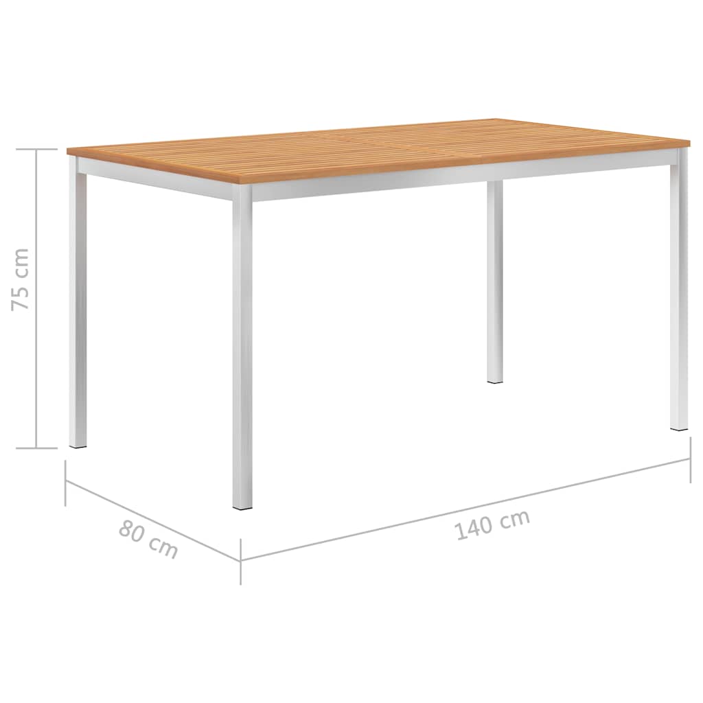 Tavolo da Pranzo Giardino 140x80x75cm Legno Teak e Acciaio Inox