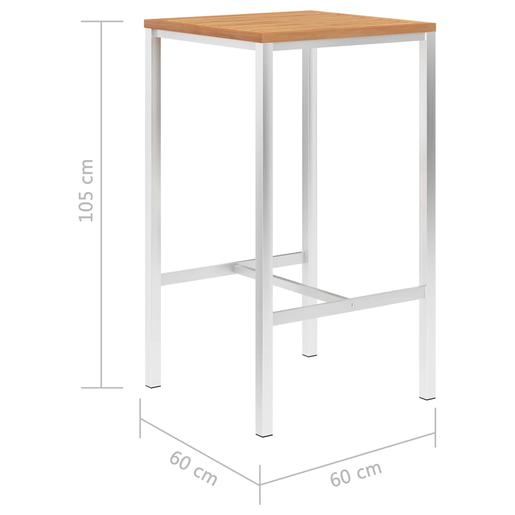 Tavolo da Bar 60x60x105 cm in Legno di Teak e Acciaio Inox