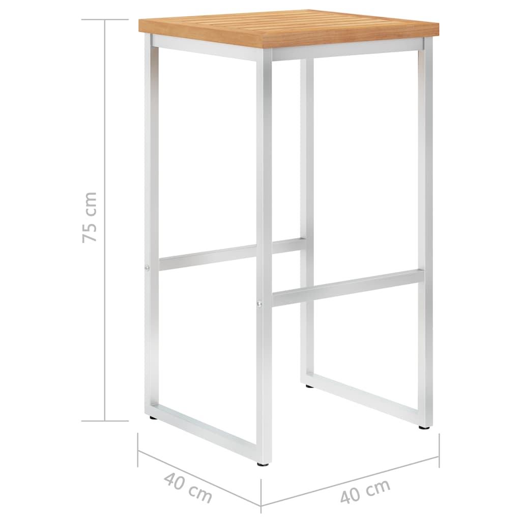 Sgabelli da Bar 4 pz in Legno Massello di Teak e Acciaio Inox