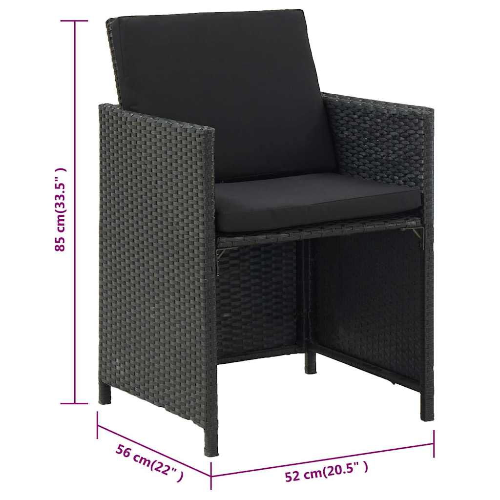 Set da Pranzo da Giardino 5 pz con Cuscini in Polyrattan Nero