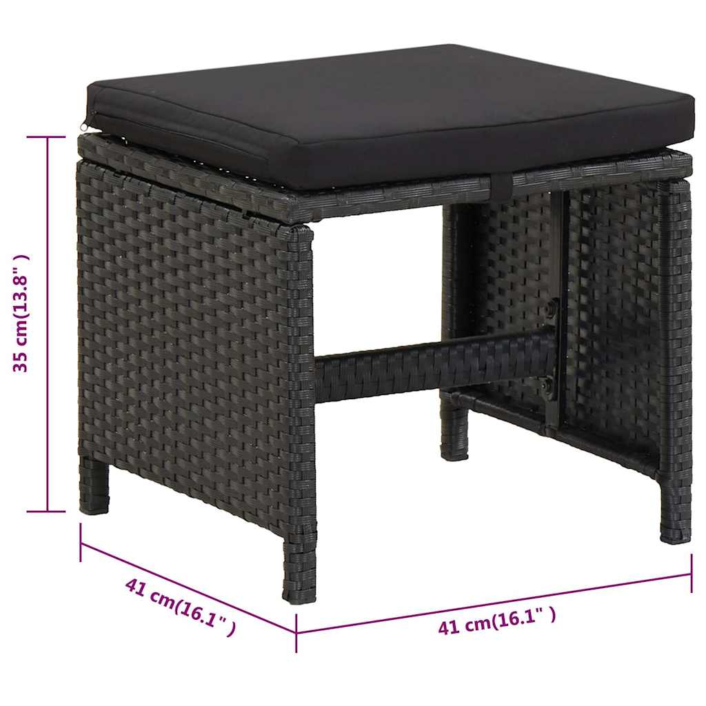 Set da Pranzo da Giardino 5 pz con Cuscini in Polyrattan Nero