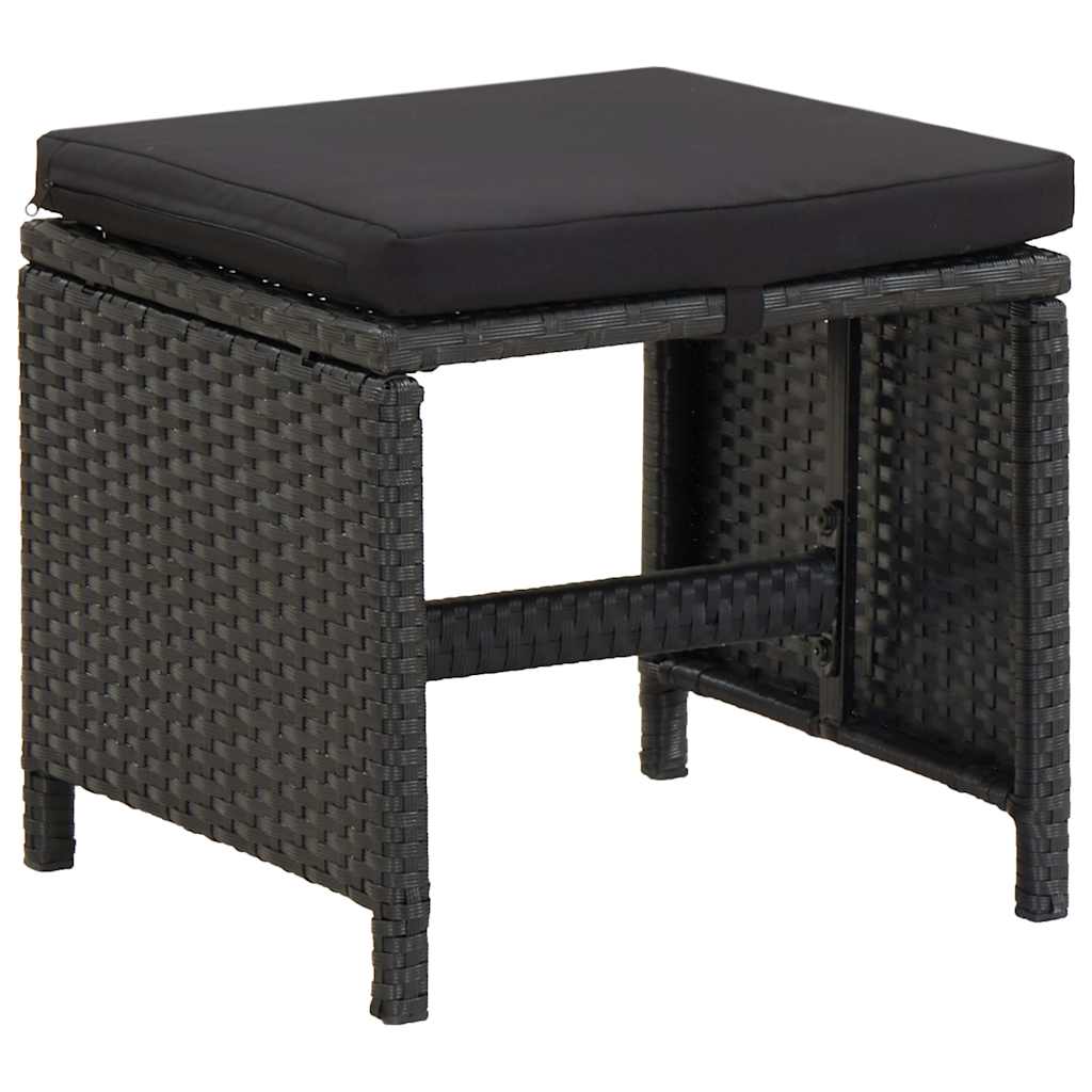 Set da Pranzo da Giardino 5 pz con Cuscini in Polyrattan Nero