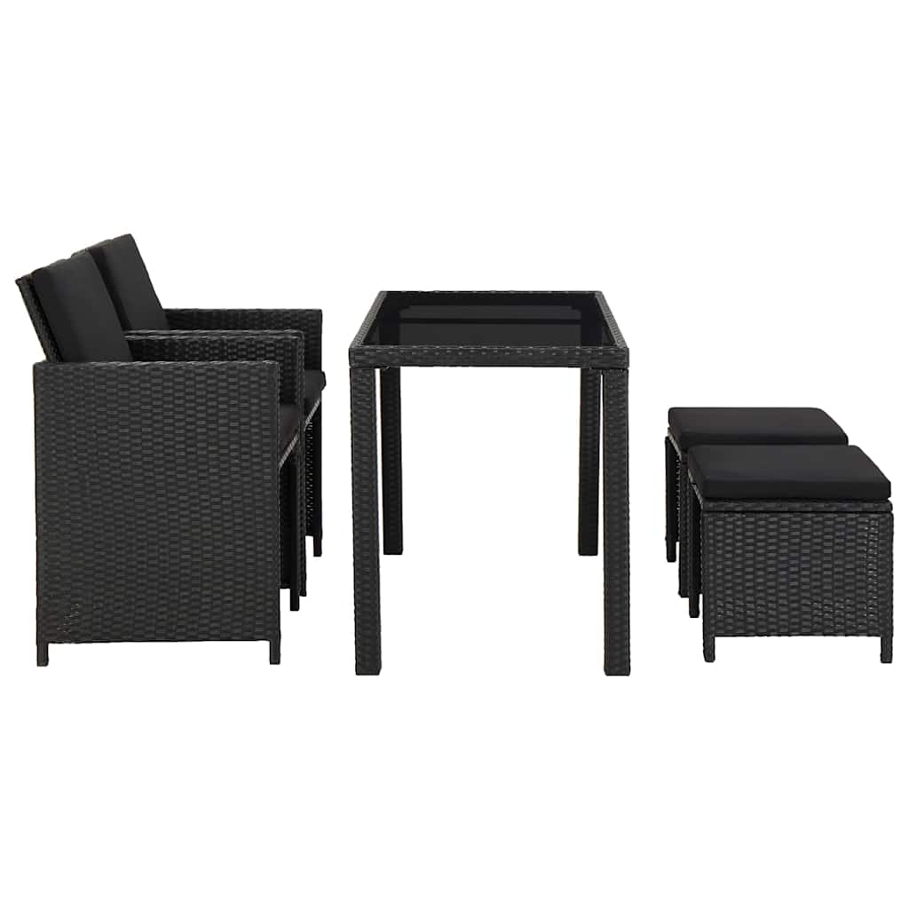 Set da Pranzo da Giardino 5 pz con Cuscini in Polyrattan Nero