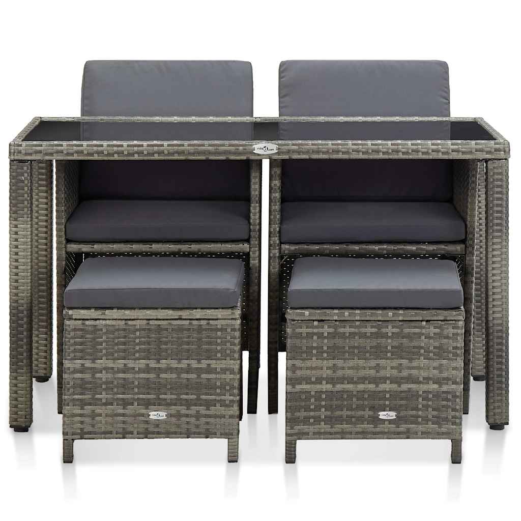 Set da Pranzo da Giardino 5 pz con Cuscini in Polyrattan Grigio
