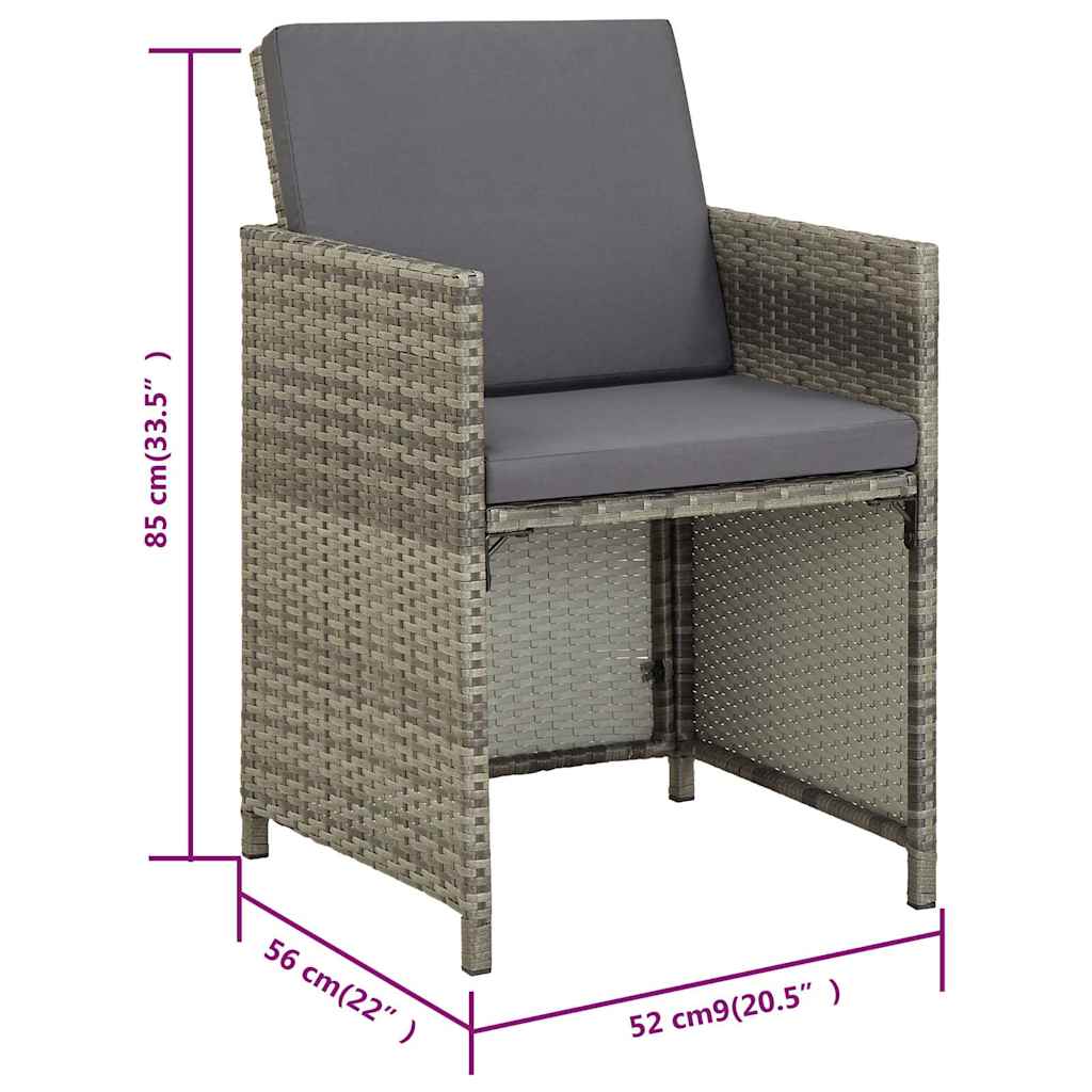 Set da Pranzo da Giardino 5 pz con Cuscini in Polyrattan Grigio