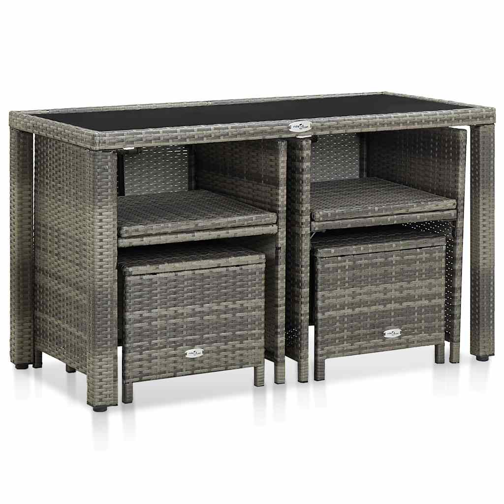 Set da Pranzo da Giardino 5 pz con Cuscini in Polyrattan Grigio