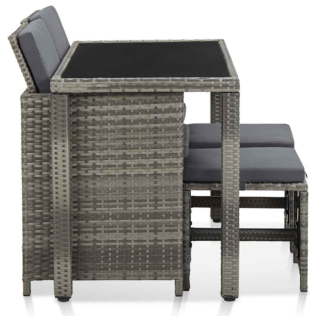 Set da Pranzo da Giardino 5 pz con Cuscini in Polyrattan Grigio