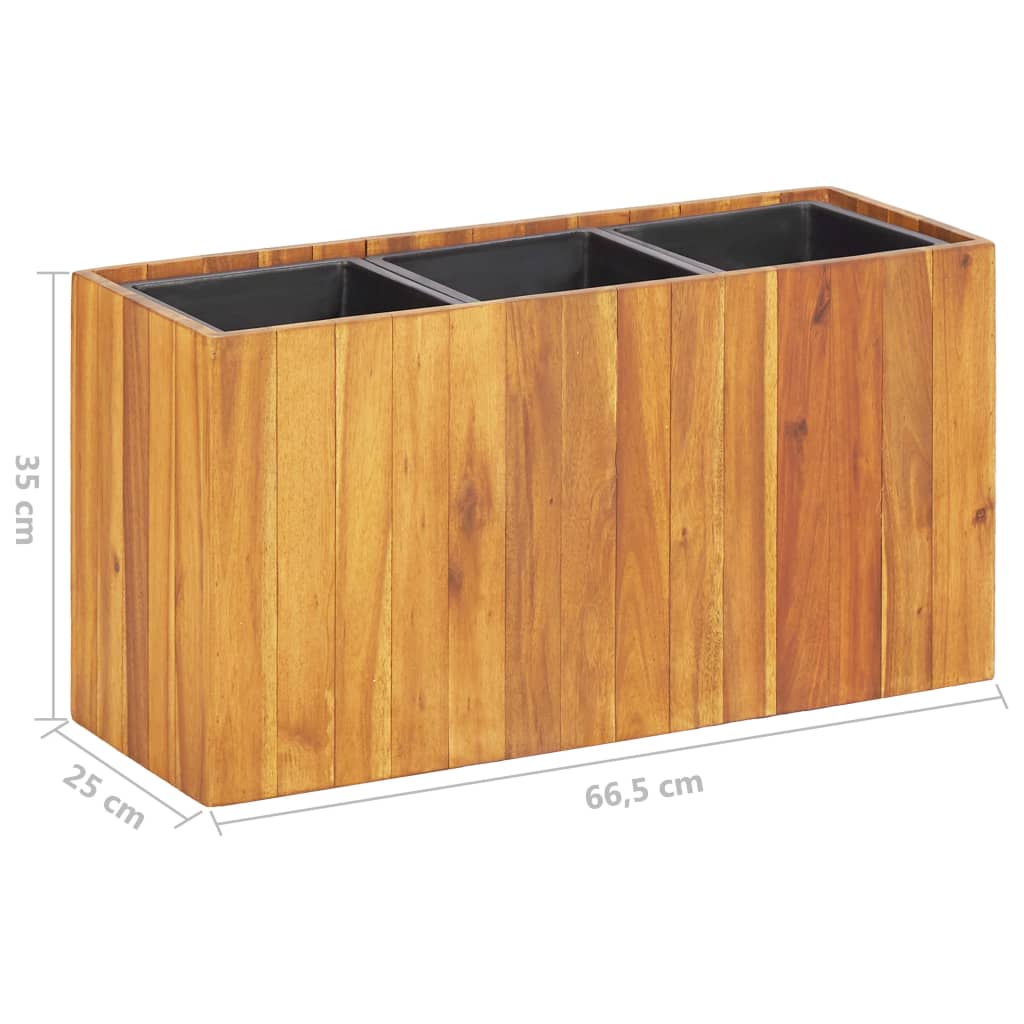 Letto Rialzato da Giardino con 3 Vasi in Legno Massello d'Acacia