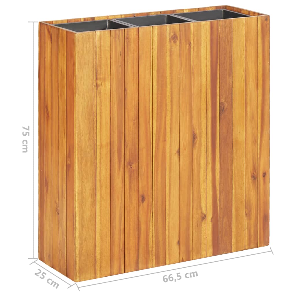 Letto Rialzato da Giardino con 3 Vasi Legno Massello d'Acacia