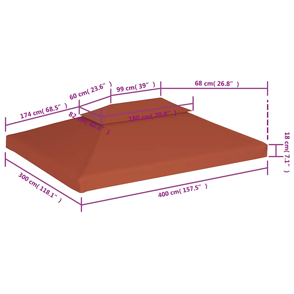 Copertura Superiore Gazebo a 2 Strati 310g/m² 4x3m Terracotta
