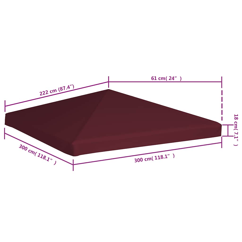Copertura Superiore per Gazebo 310g/m² 3x3m Bordeaux