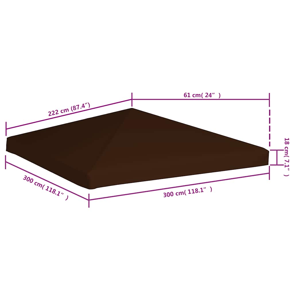 Copertura Superiore per Gazebo 310 g/m² 3x3 m Marrone