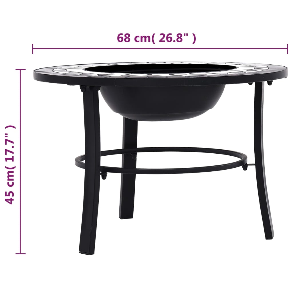 Braciere con Mosaico Nero e Bianco 68cm in Ceramica