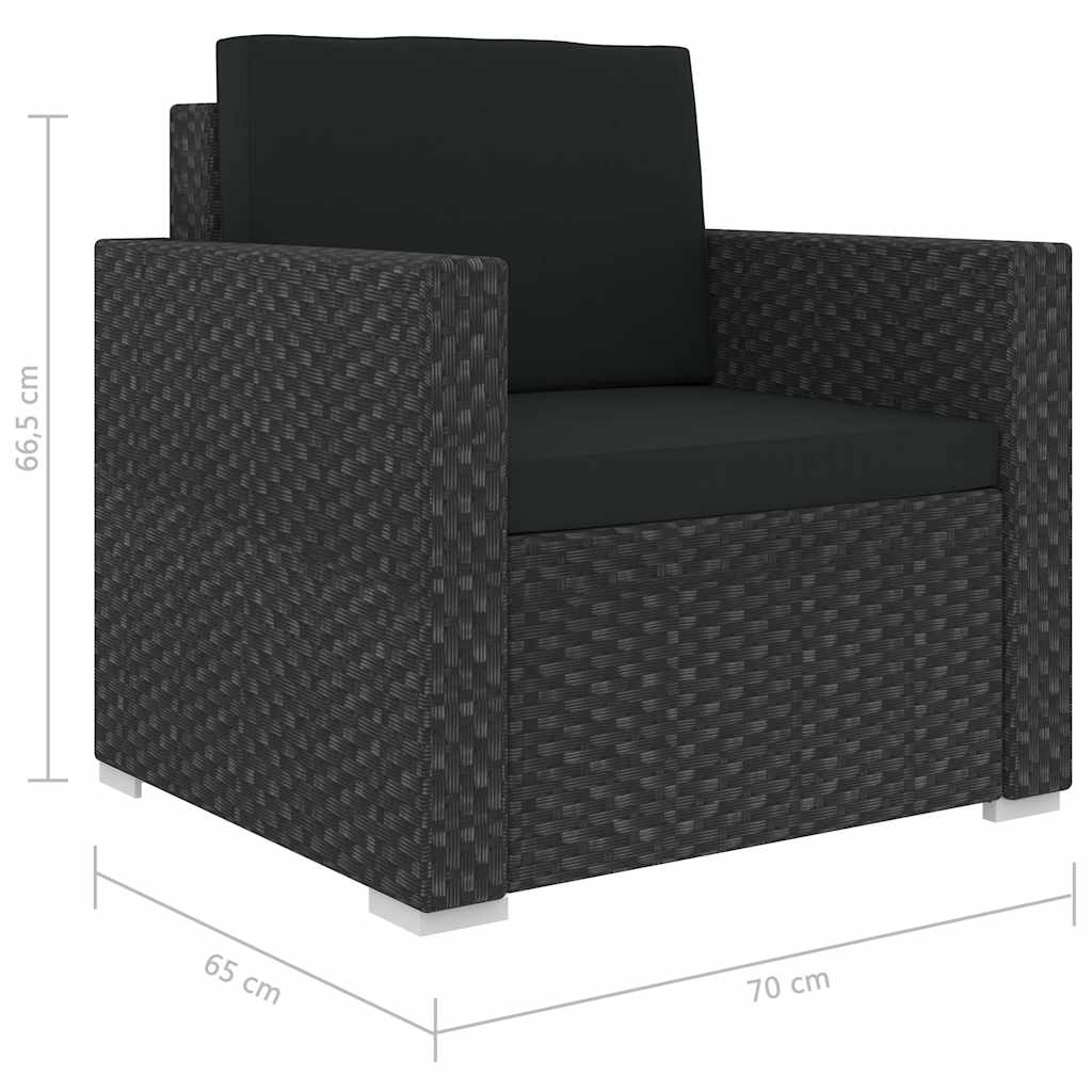 Set Divani da Giardino 6 pz con Cuscini in Polyrattan Nero