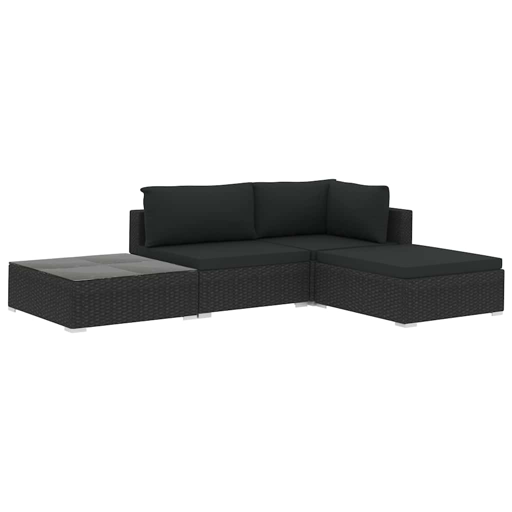 Set Divani da Giardino 4 pz con Cuscini in Polyrattan Nero