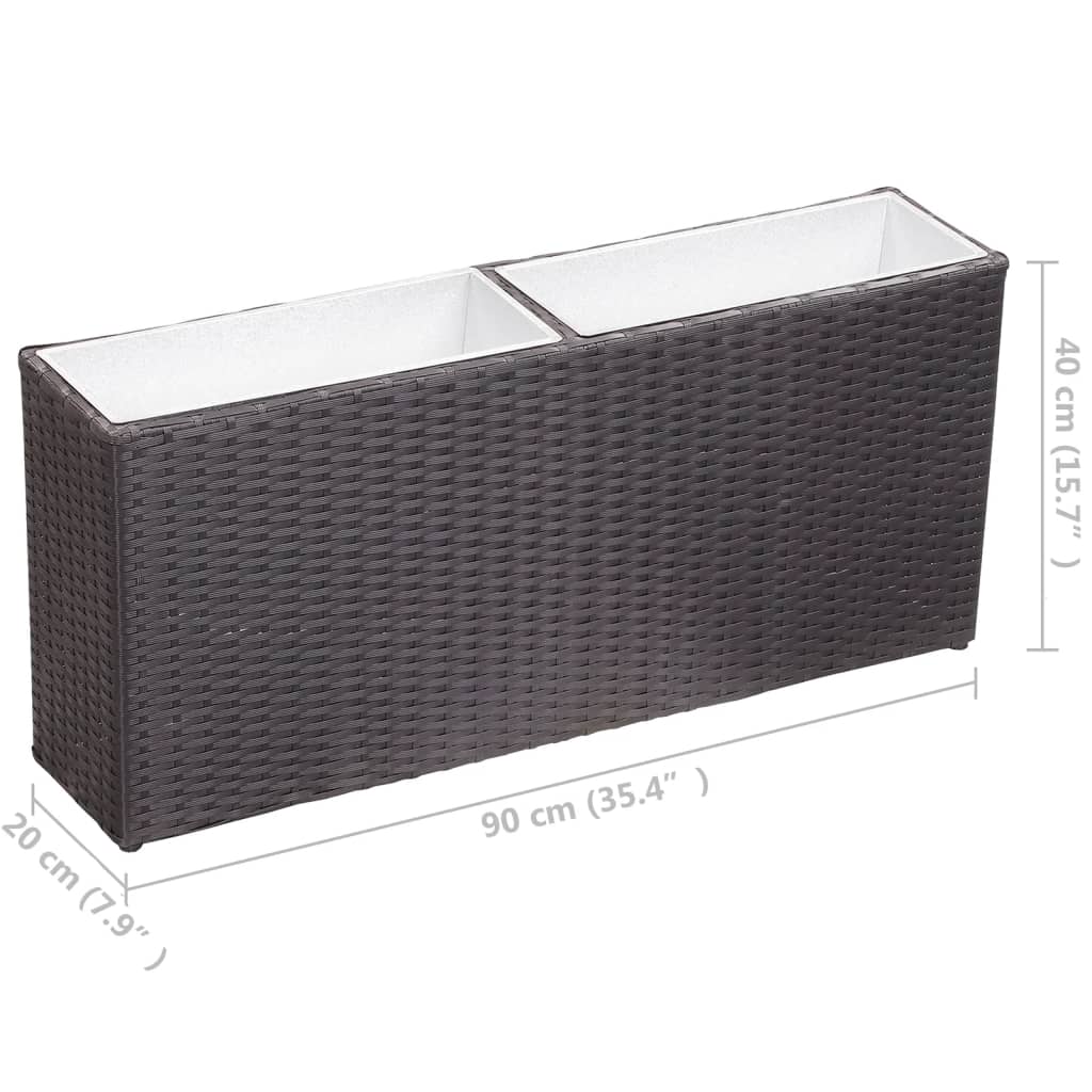 Letto Rialzato da Giardino 2 Vasi 90x20x40 cm Polyrattan Nero
