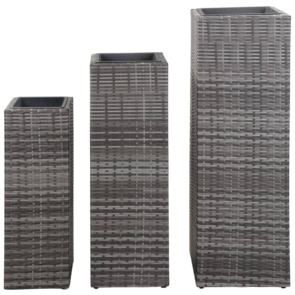 Letti Rialzati da Giardino 3 pz in Polyrattan Grigio