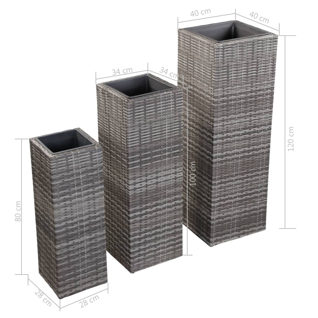 Letti Rialzati da Giardino 3 pz in Polyrattan Grigio