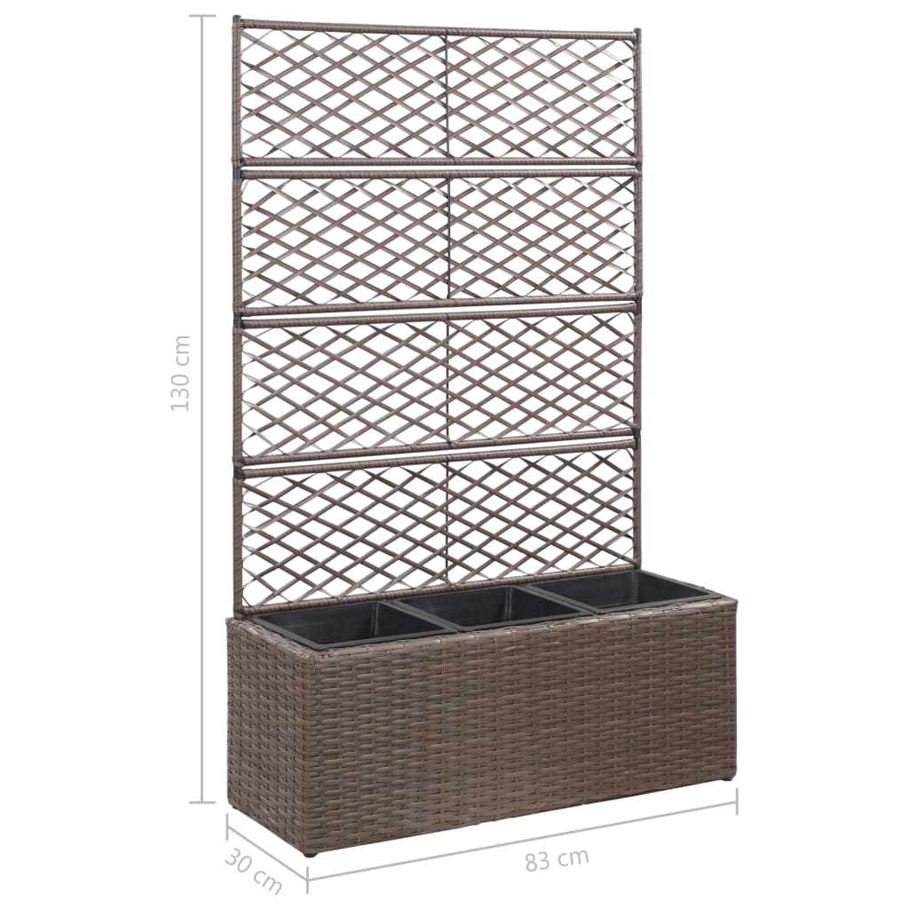 Leto Rialzato Traliccio 3 Vasi 83x30x130 cm Polyrattan Marrone